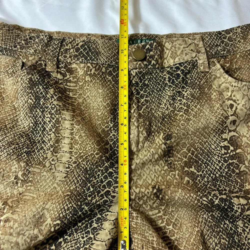 Ralph Lauren Snakeskin Hi-Rise Pants Ankle Zippers Tapered Leg Tan Black Size 10 - Picture 12 of 13